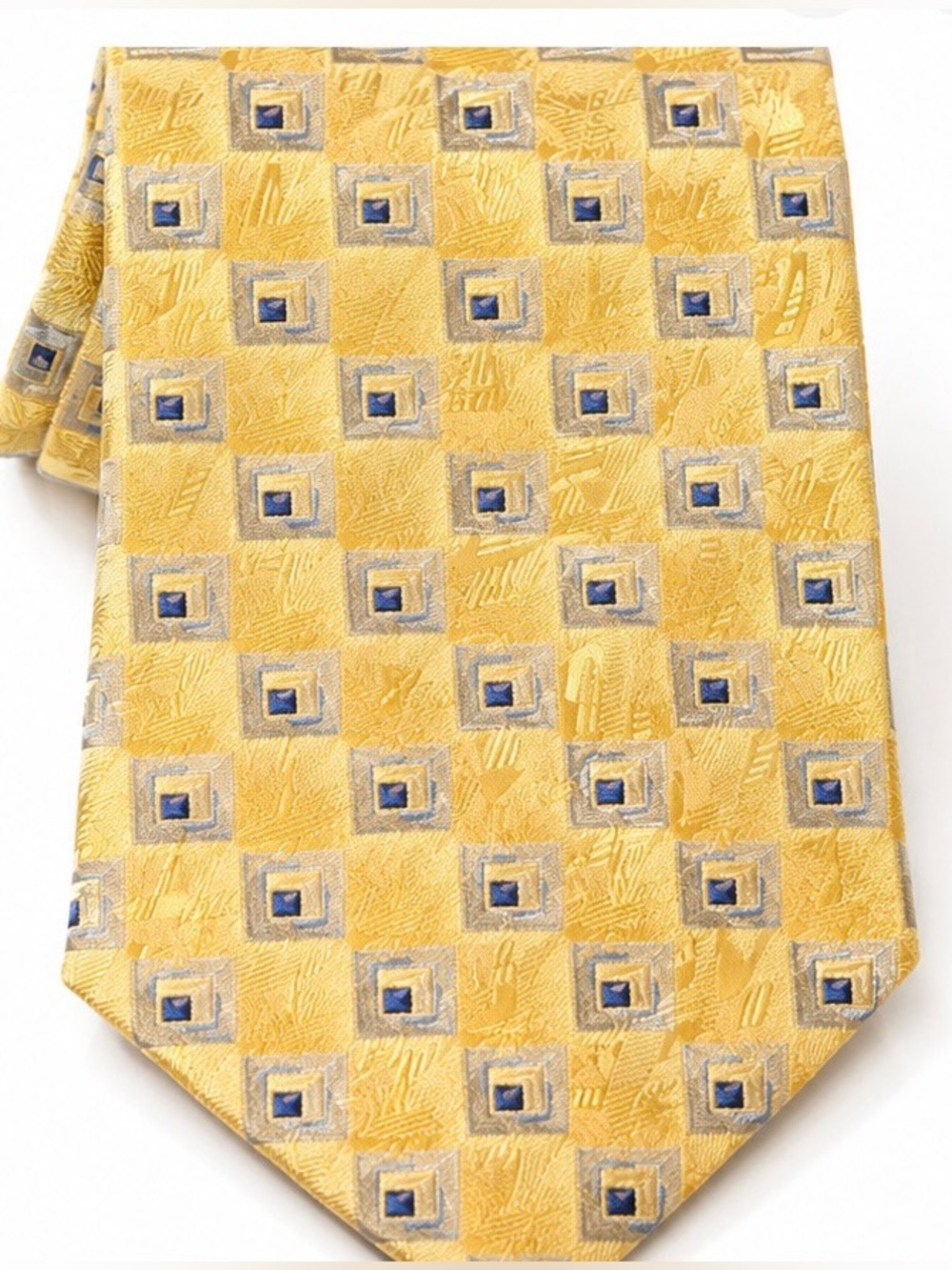 Versace Yellow and Blue Patterned Silk Handmade Tie